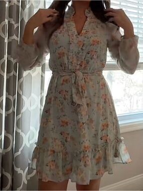 Joie Light Blue Floral Tie-Waist Mini Dress